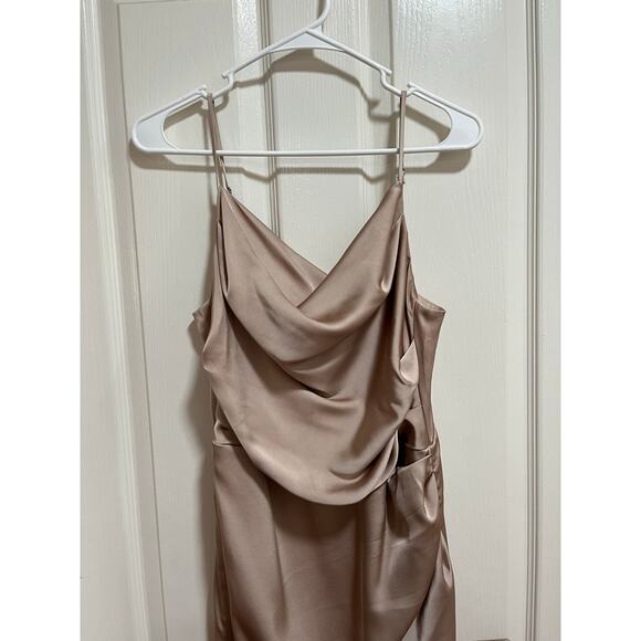 Birdy Grey Lydia Dress Matte Satin Neutral Champagne Medium Long Bridesmaid Cowl - Picture 5 of 13